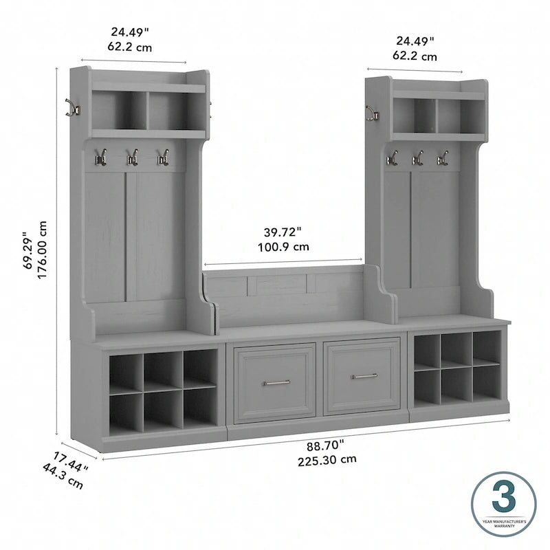 Entryway Hall Tree with Shoe Storage Bench and Coat Hooks