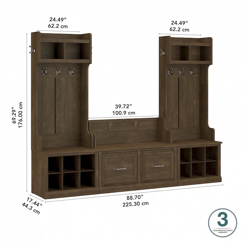 Entryway Hall Tree with Shoe Storage Bench and Coat Hooks