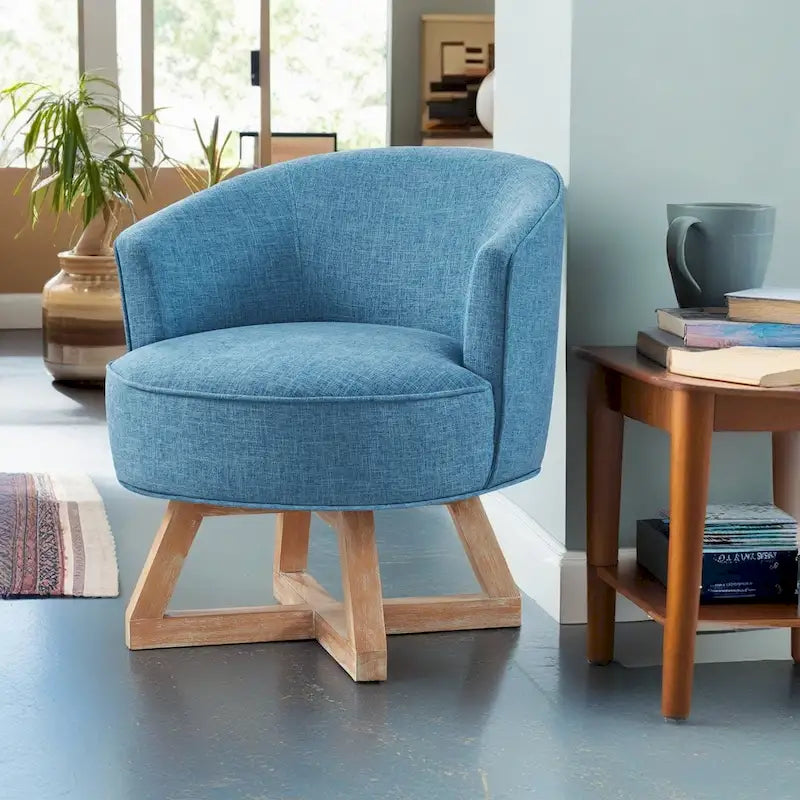 Swivel Accent Chair with Cross-shaped Wooden Base