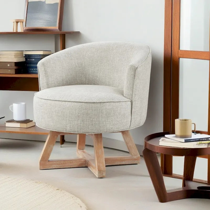 Swivel Accent Chair with Cross-shaped Wooden Base