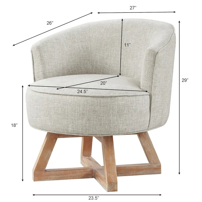 Swivel Accent Chair with Cross-shaped Wooden Base