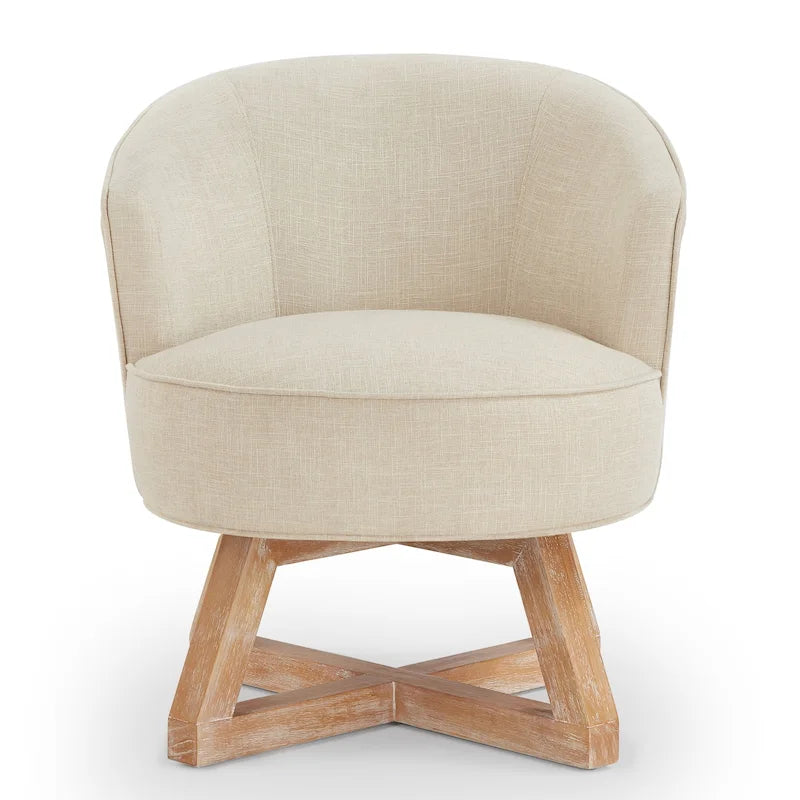 Swivel Accent Chair with Cross-shaped Wooden Base