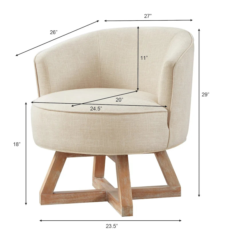 Swivel Accent Chair with Cross-shaped Wooden Base
