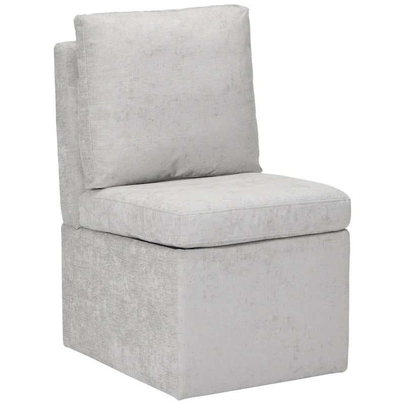 Chenille Upholstered Dining Chair with Under-Seat Storage and Caster Wheels