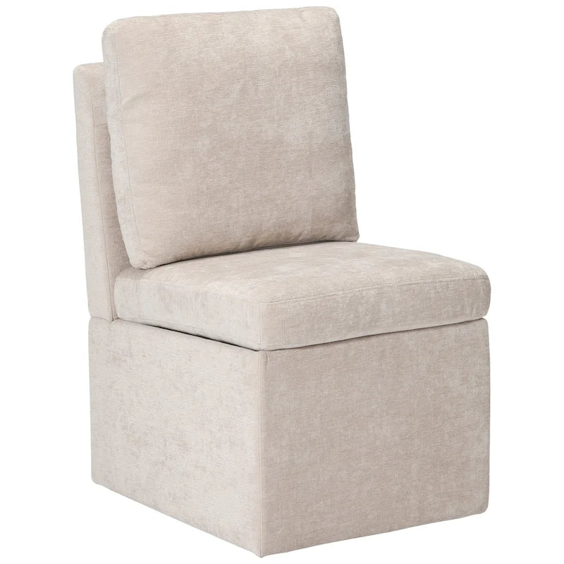 Chenille Upholstered Dining Chair with Under-Seat Storage and Caster Wheels