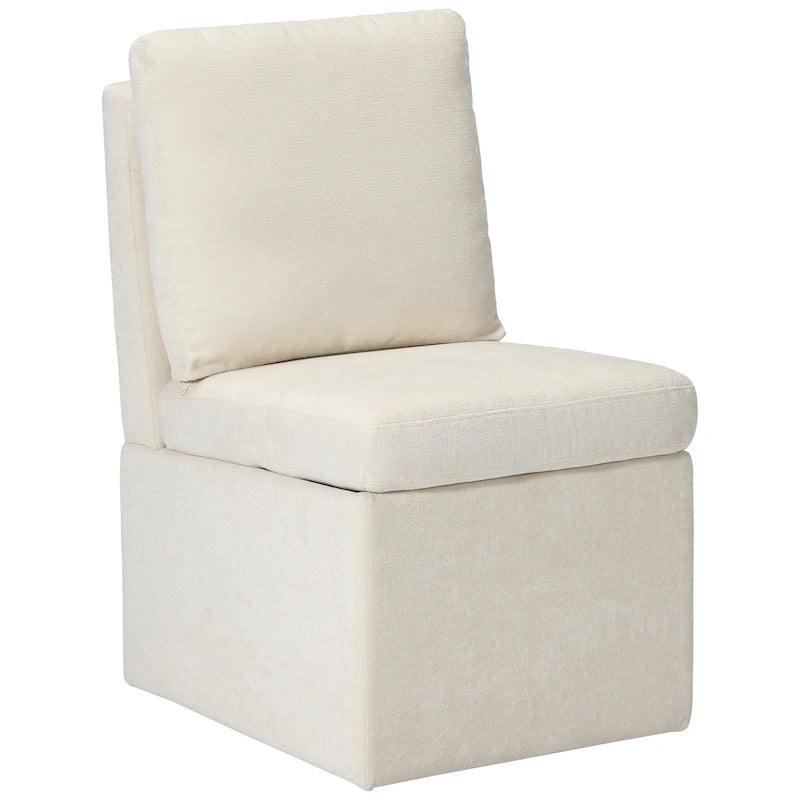 Chenille Upholstered Dining Chair with Under-Seat Storage and Caster Wheels