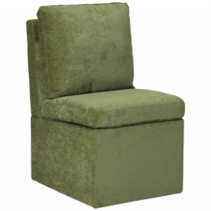 Chenille Upholstered Dining Chair with Under-Seat Storage and Caster Wheels