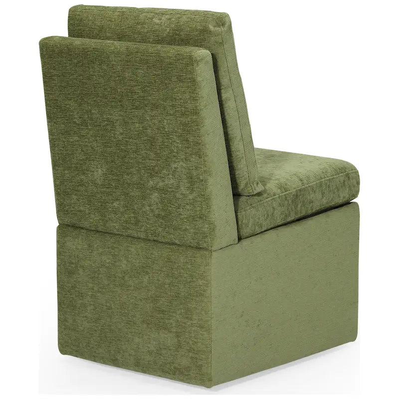 Chenille Upholstered Dining Chair with Under-Seat Storage and Caster Wheels