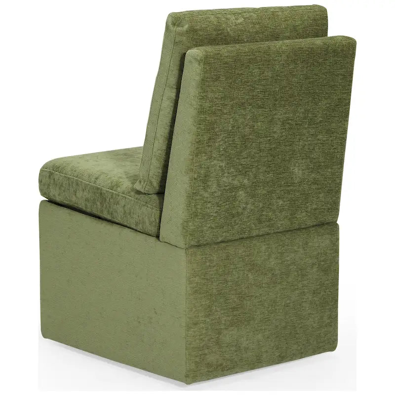Chenille Upholstered Dining Chair with Under-Seat Storage and Caster Wheels
