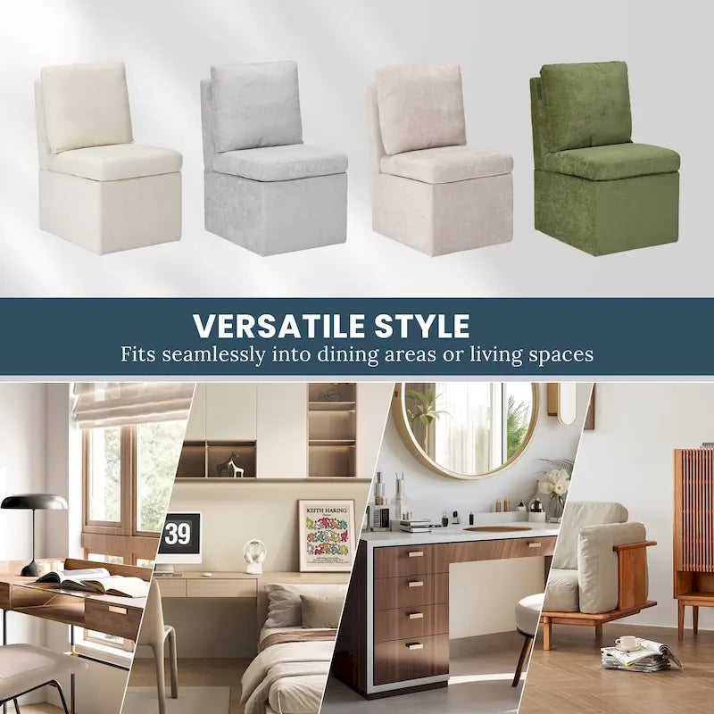 Chenille Upholstered Dining Chair with Under-Seat Storage and Caster Wheels