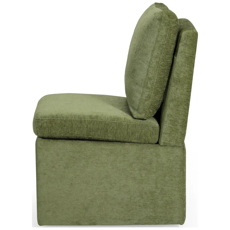 Chenille Upholstered Dining Chair with Under-Seat Storage and Caster Wheels
