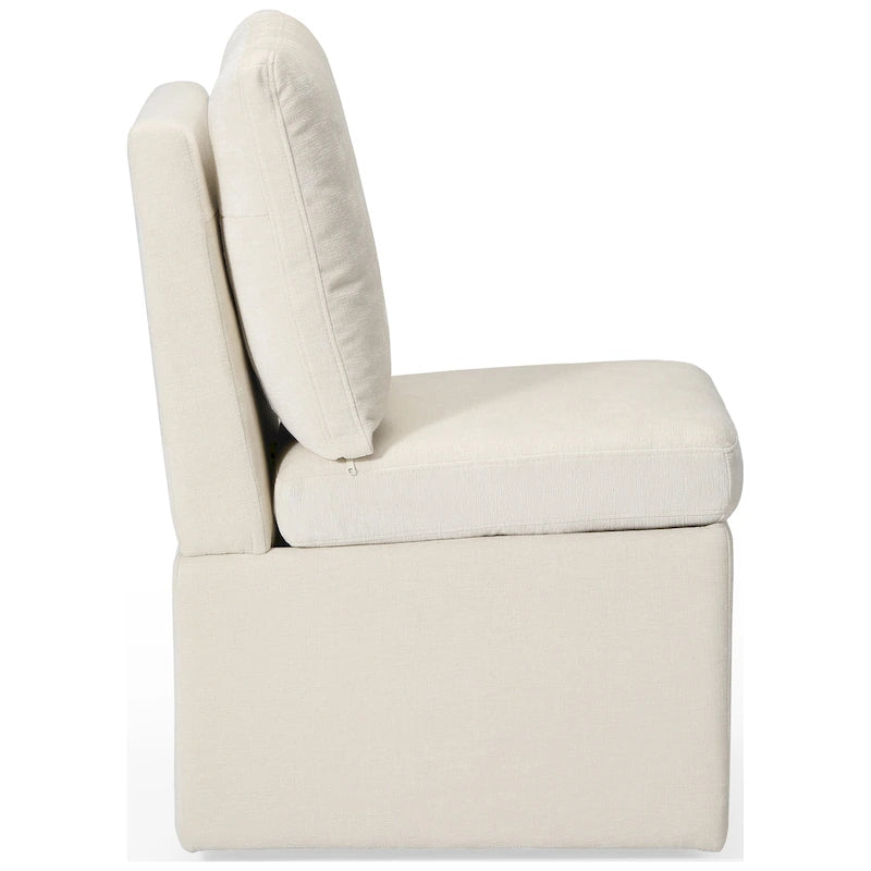 Chenille Upholstered Dining Chair with Under-Seat Storage and Caster Wheels