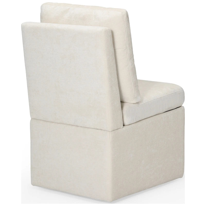 Chenille Upholstered Dining Chair with Under-Seat Storage and Caster Wheels