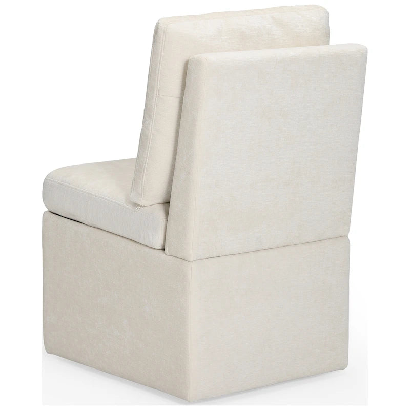 Chenille Upholstered Dining Chair with Under-Seat Storage and Caster Wheels