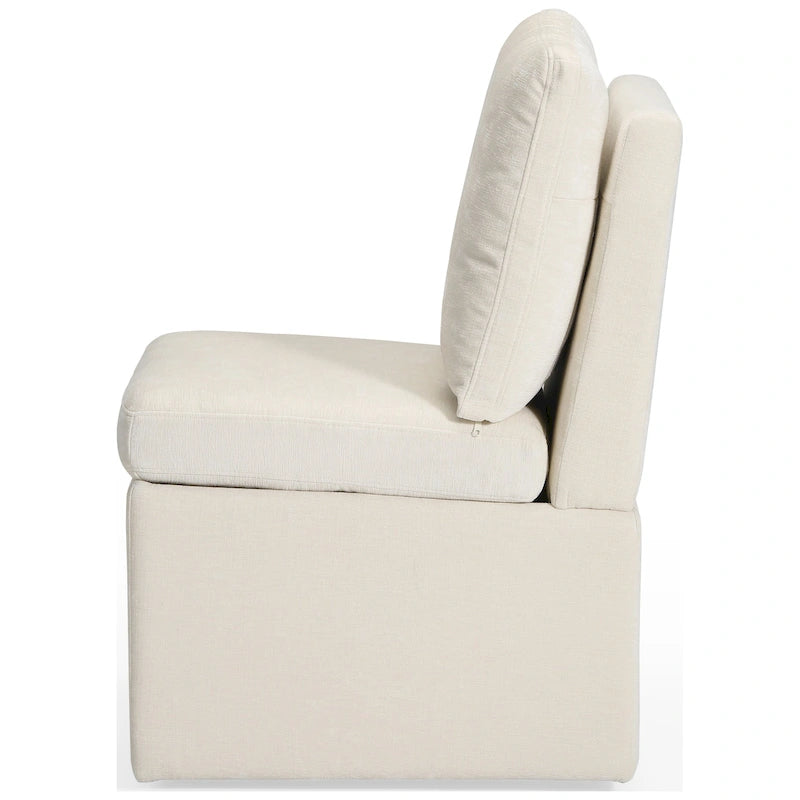 Chenille Upholstered Dining Chair with Under-Seat Storage and Caster Wheels