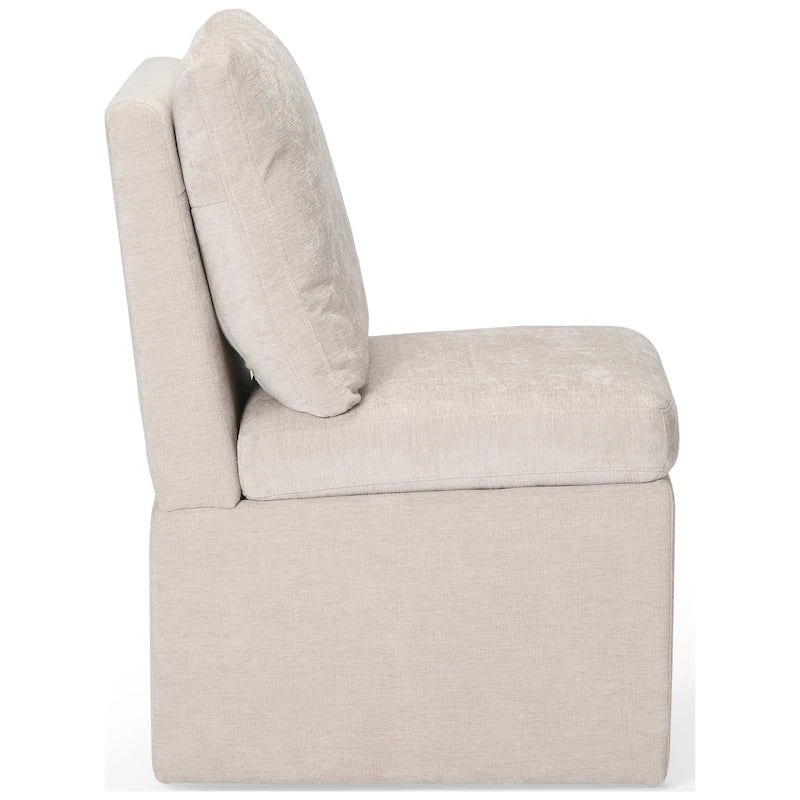 Chenille Upholstered Dining Chair with Under-Seat Storage and Caster Wheels