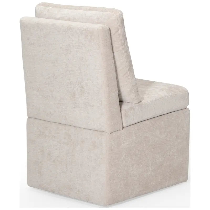 Chenille Upholstered Dining Chair with Under-Seat Storage and Caster Wheels