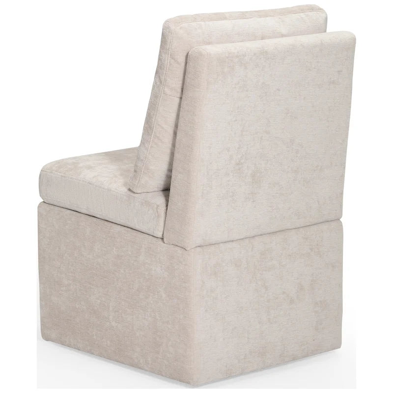 Chenille Upholstered Dining Chair with Under-Seat Storage and Caster Wheels