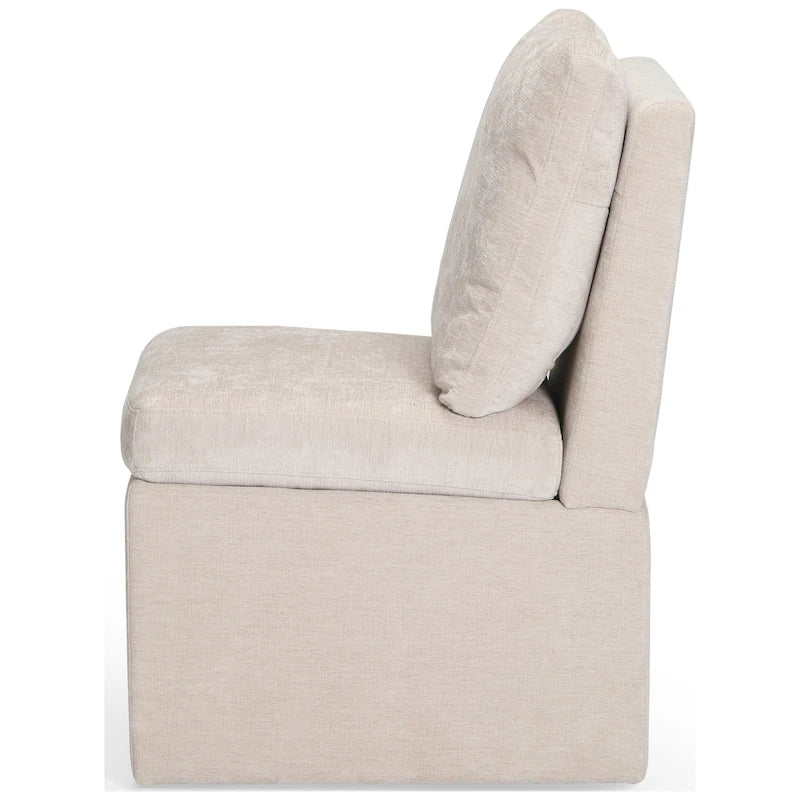Chenille Upholstered Dining Chair with Under-Seat Storage and Caster Wheels