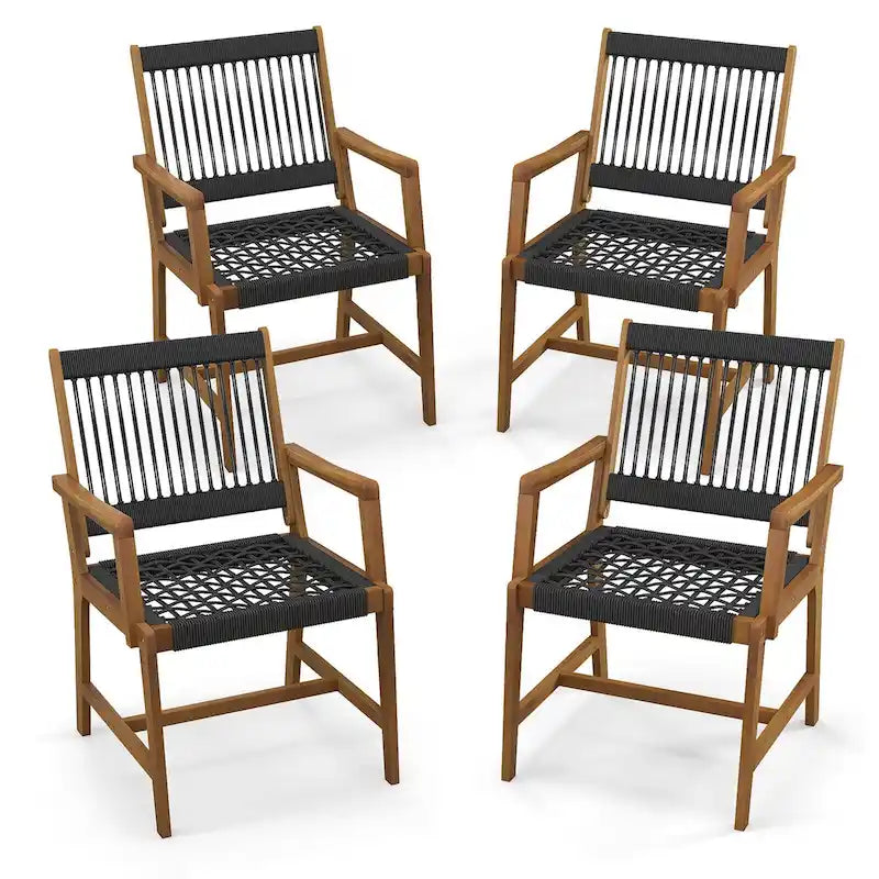 Patio Acacia Wood Dining Chairs, All-Weather Rope Woven