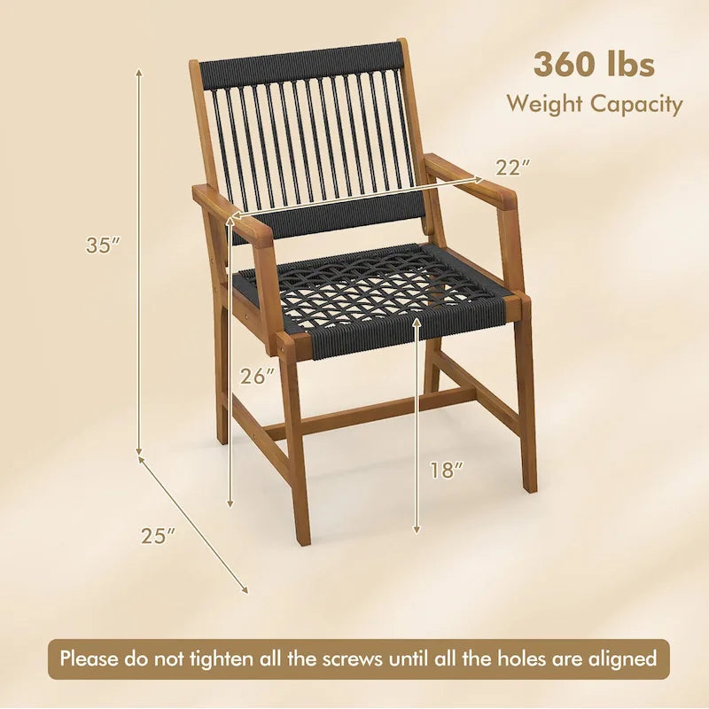 Patio Acacia Wood Dining Chairs, All-Weather Rope Woven