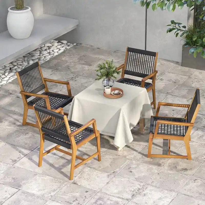 Patio Acacia Wood Dining Chairs, All-Weather Rope Woven