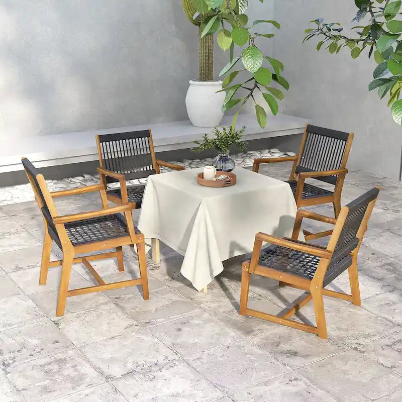 Patio Acacia Wood Dining Chairs, All-Weather Rope Woven