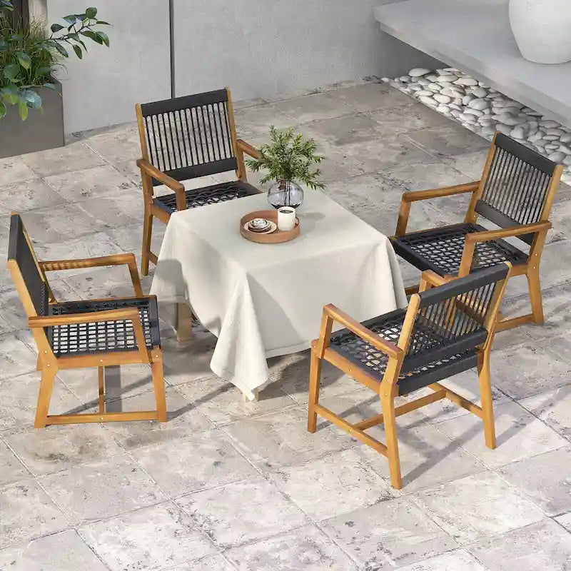 Patio Acacia Wood Dining Chairs, All-Weather Rope Woven
