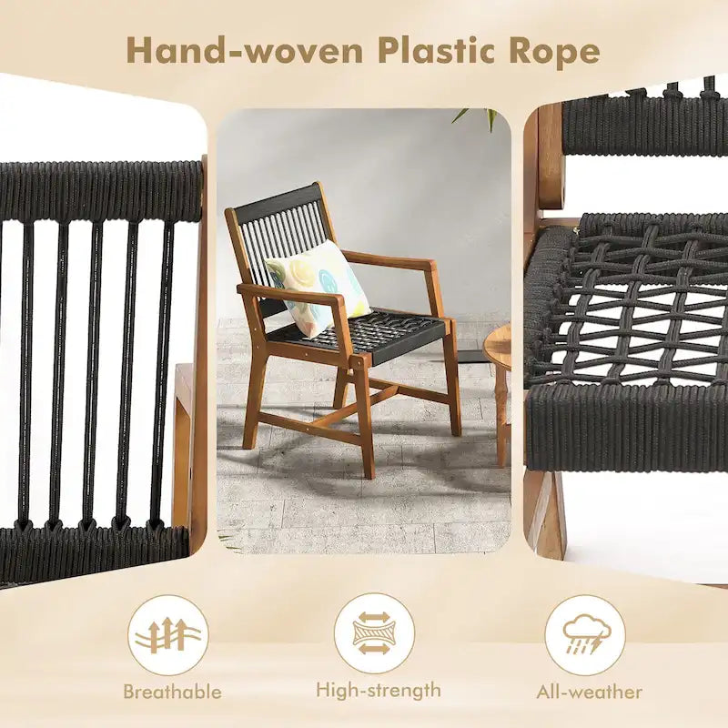 Patio Acacia Wood Dining Chairs, All-Weather Rope Woven