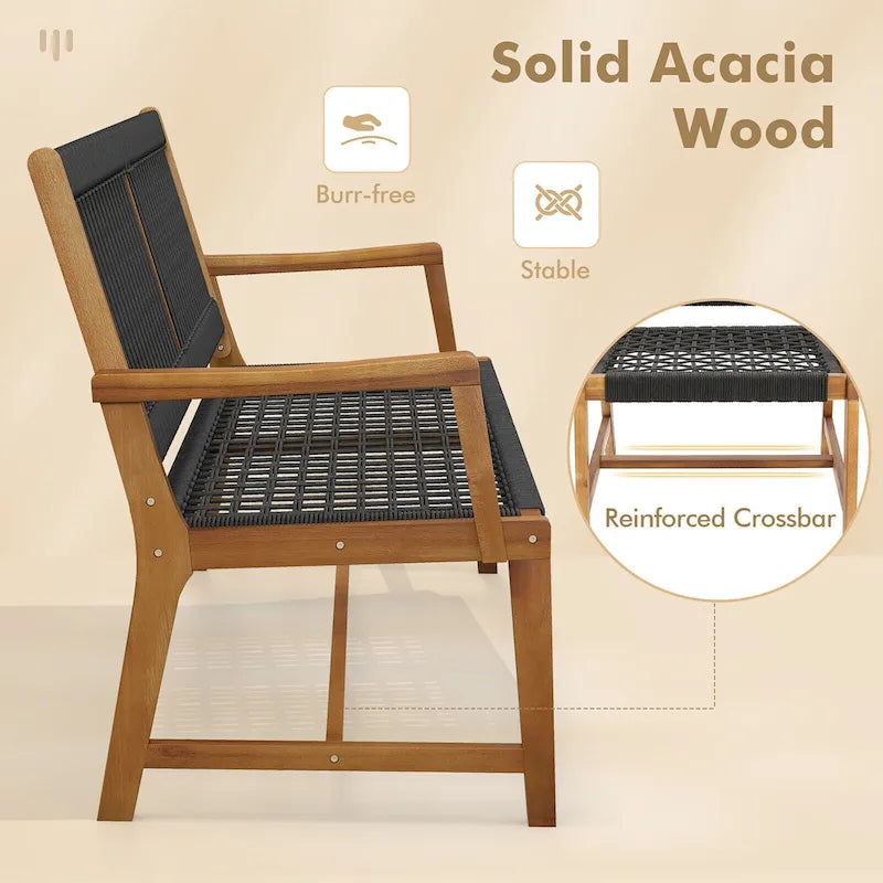 Patio Acacia Wood Dining Chairs, All-Weather Rope Woven