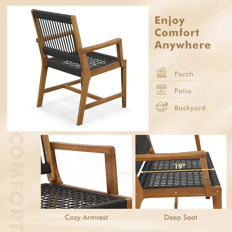 Patio Acacia Wood Dining Chairs, All-Weather Rope Woven
