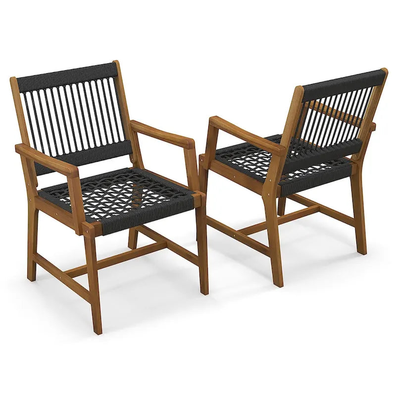 Patio Acacia Wood Dining Chairs, All-Weather Rope Woven