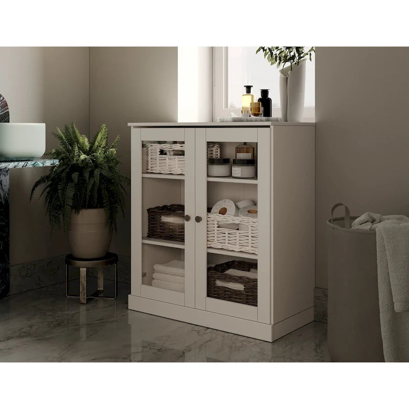 Solid Wood 32" Bathroom Cabinet with Clear Glass Doors and Adjustable Shelves