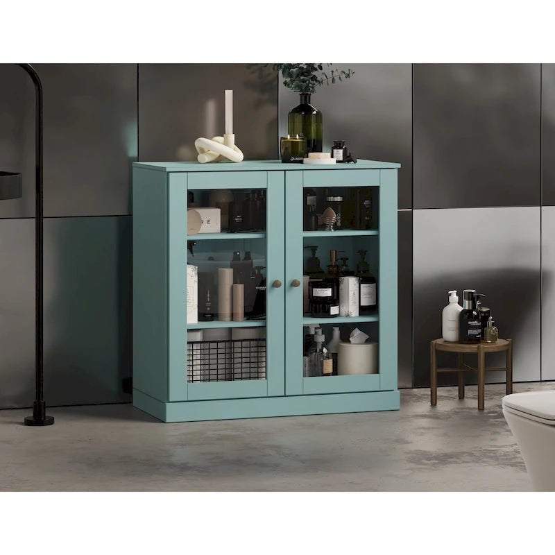 Solid Wood 32" Bathroom Cabinet with Clear Glass Doors and Adjustable Shelves