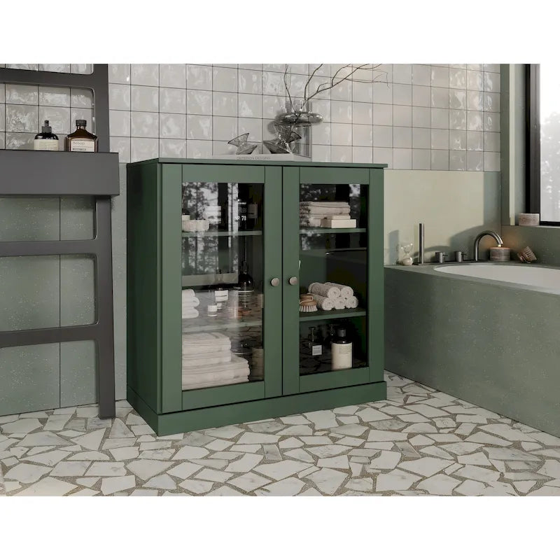 Solid Wood 32" Bathroom Cabinet with Clear Glass Doors and Adjustable Shelves