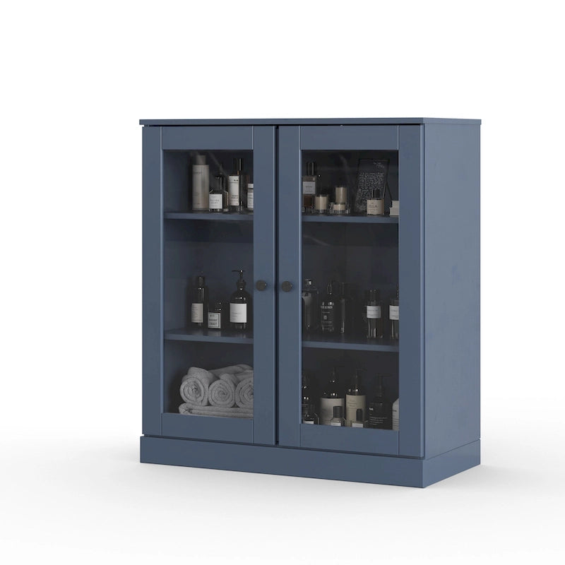 Solid Wood 32" Bathroom Cabinet with Clear Glass Doors and Adjustable Shelves