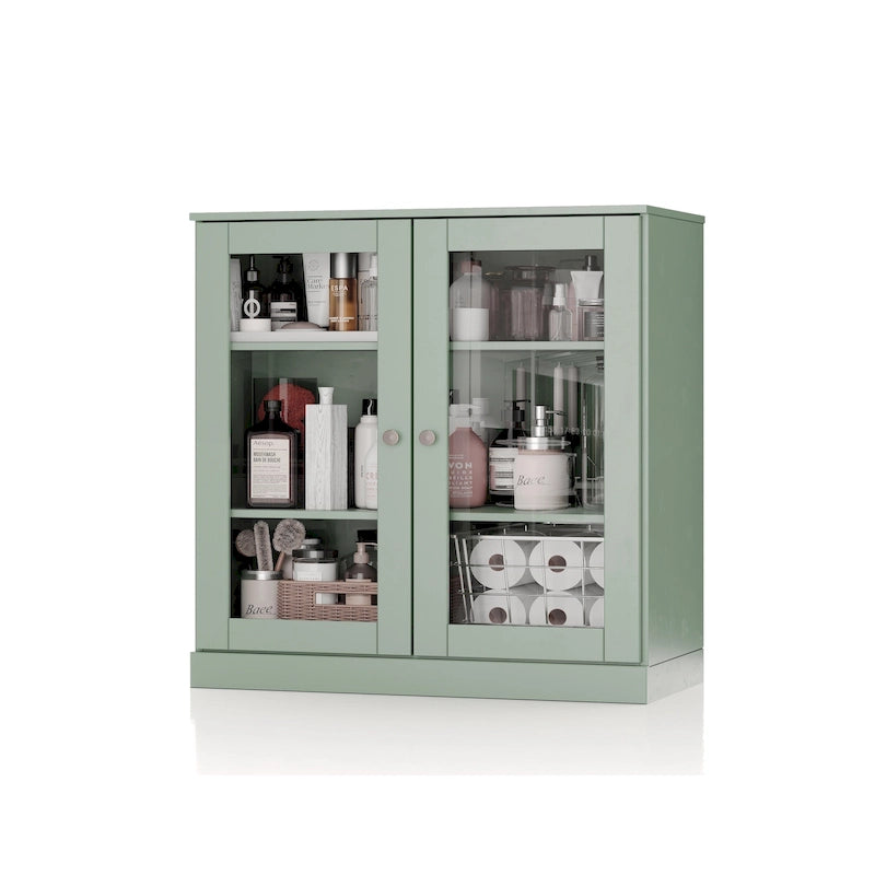 Solid Wood 32" Bathroom Cabinet with Clear Glass Doors and Adjustable Shelves