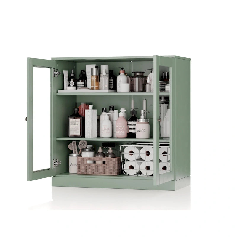 Solid Wood 32" Bathroom Cabinet with Clear Glass Doors and Adjustable Shelves