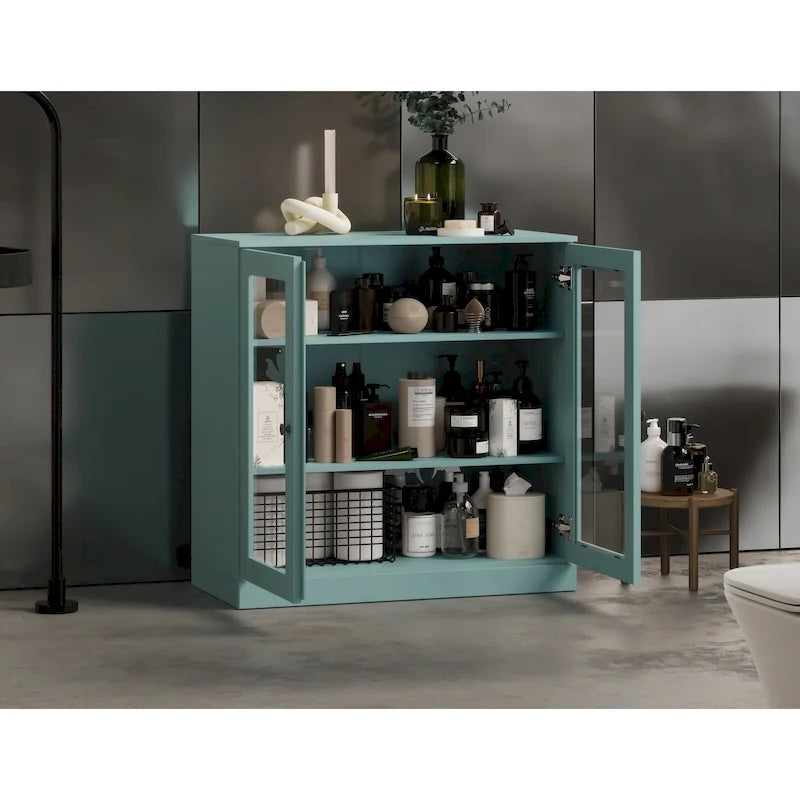 Solid Wood 32" Bathroom Cabinet with Clear Glass Doors and Adjustable Shelves