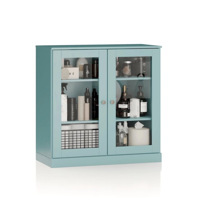 Solid Wood 32" Bathroom Cabinet with Clear Glass Doors and Adjustable Shelves