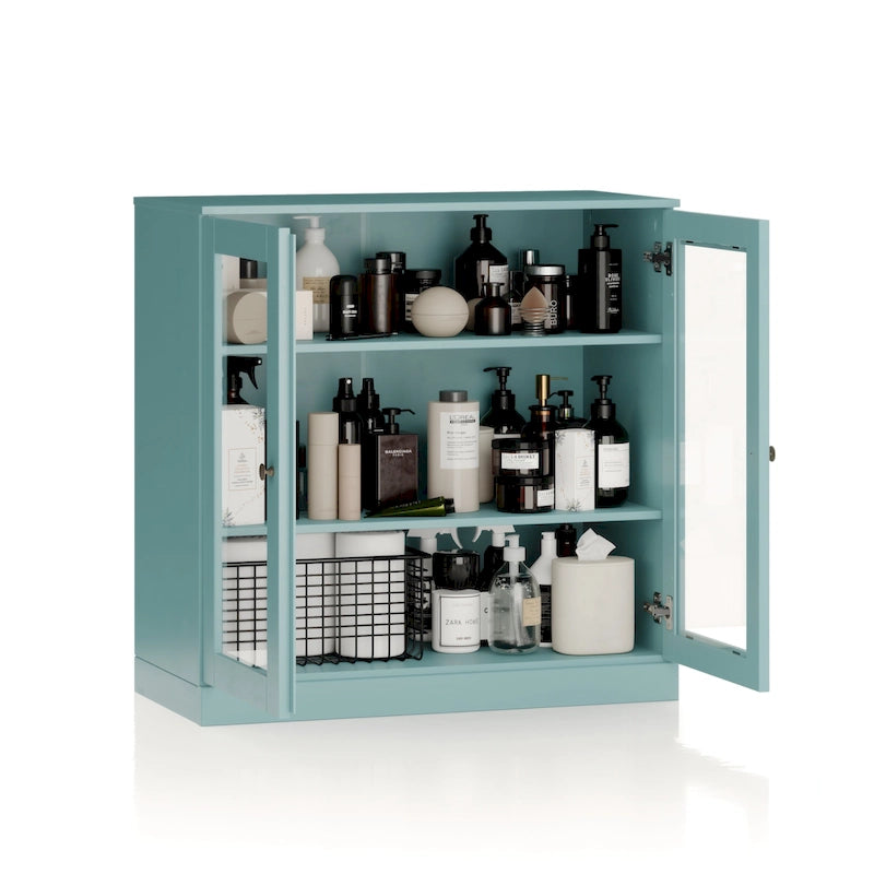 Solid Wood 32" Bathroom Cabinet with Clear Glass Doors and Adjustable Shelves