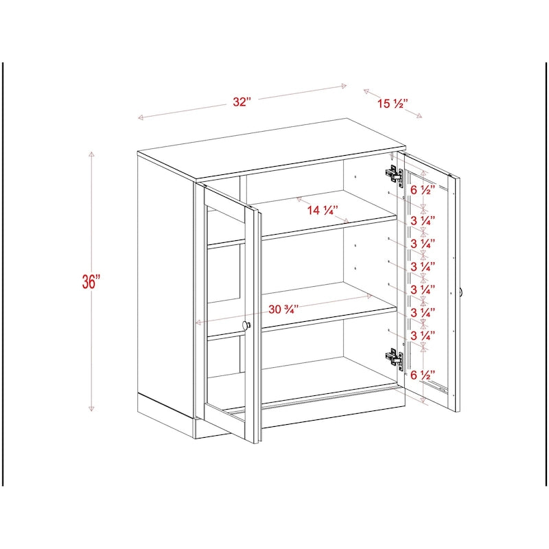 Solid Wood 32" Bathroom Cabinet with Clear Glass Doors and Adjustable Shelves