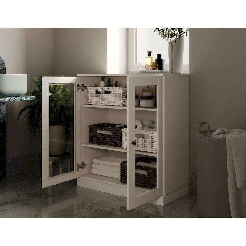 Solid Wood 32" Bathroom Cabinet with Clear Glass Doors and Adjustable Shelves