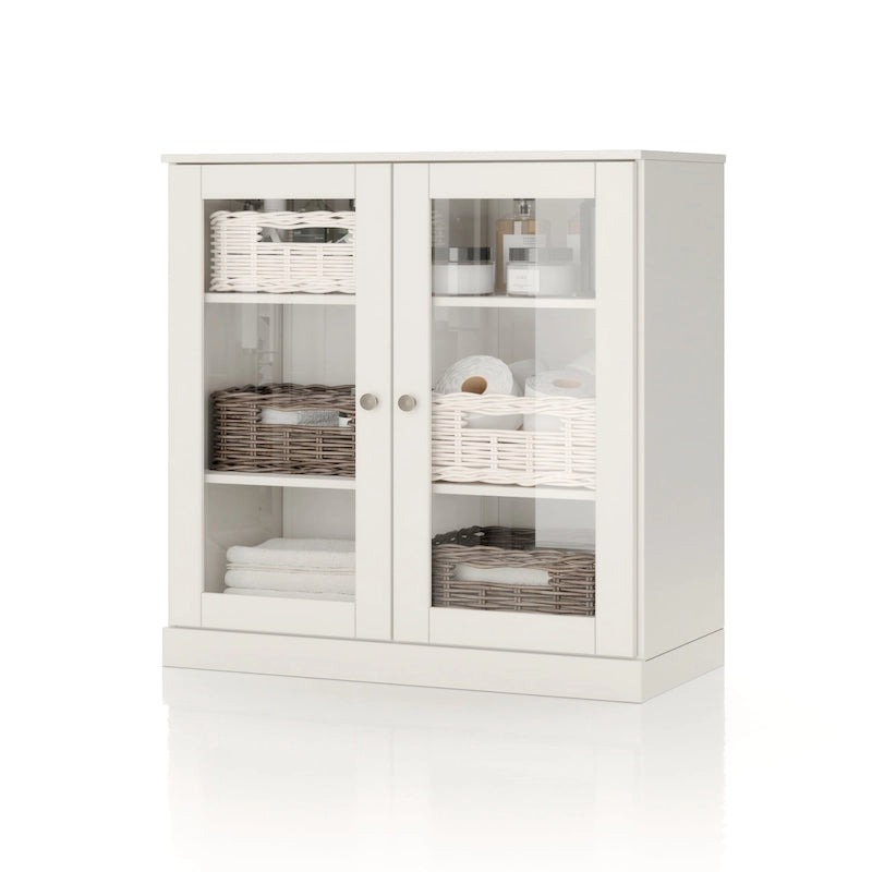Solid Wood 32" Bathroom Cabinet with Clear Glass Doors and Adjustable Shelves