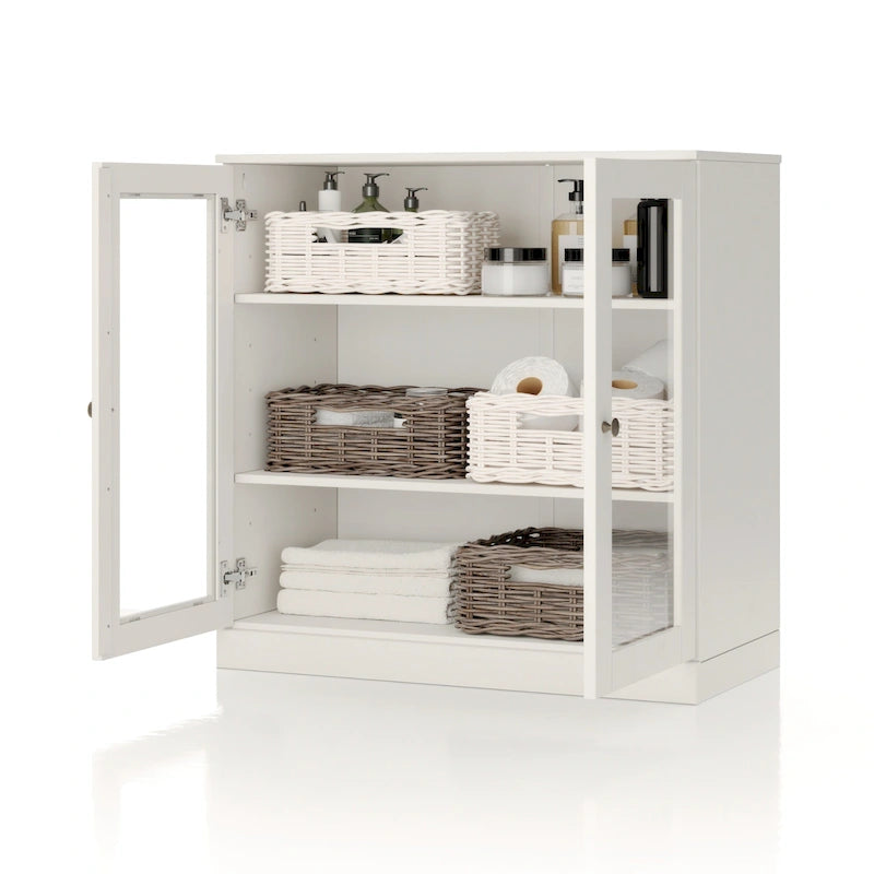 Solid Wood 32" Bathroom Cabinet with Clear Glass Doors and Adjustable Shelves