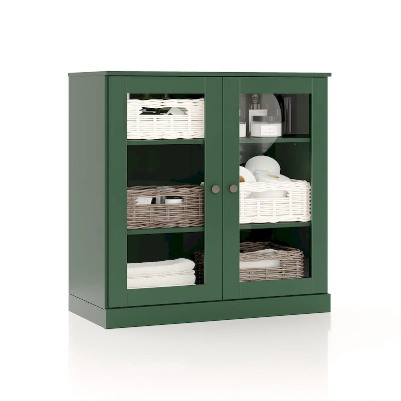 Solid Wood 32" Bathroom Cabinet with Clear Glass Doors and Adjustable Shelves
