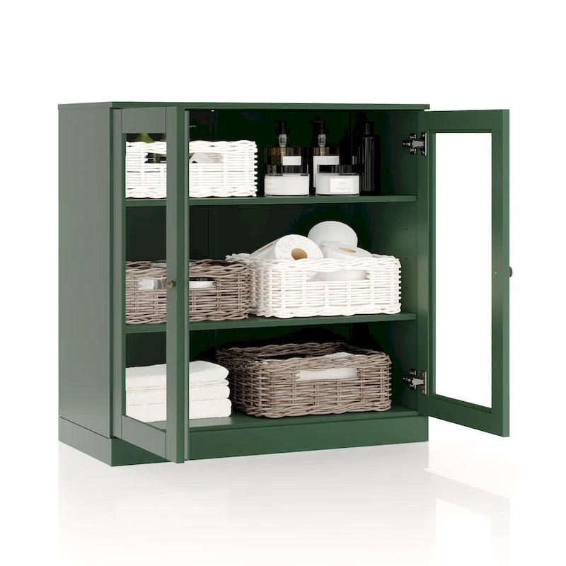Solid Wood 32" Bathroom Cabinet with Clear Glass Doors and Adjustable Shelves