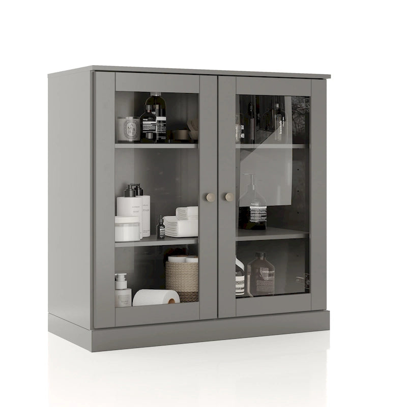 Solid Wood 32" Bathroom Cabinet with Clear Glass Doors and Adjustable Shelves