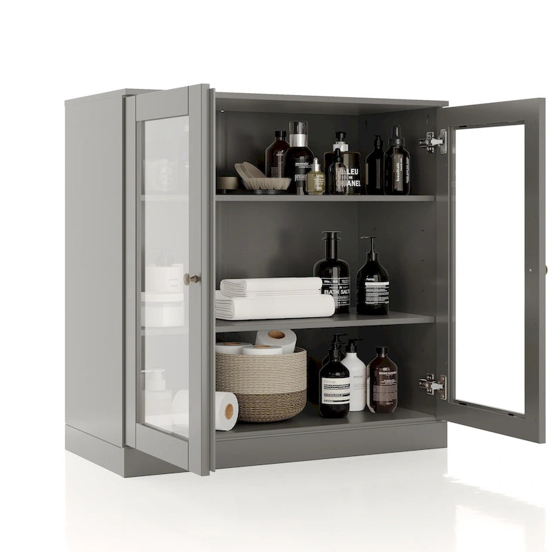 Solid Wood 32" Bathroom Cabinet with Clear Glass Doors and Adjustable Shelves