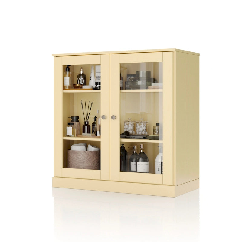Solid Wood 32" Bathroom Cabinet with Clear Glass Doors and Adjustable Shelves